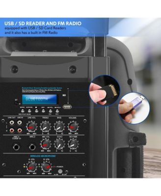 Portable Bluetooth PA Speaker System with Rechargeable Battery, UHF Microphones, MP3/USB/SD Readers, FM Radio, 12” Subwoofer (1000W)