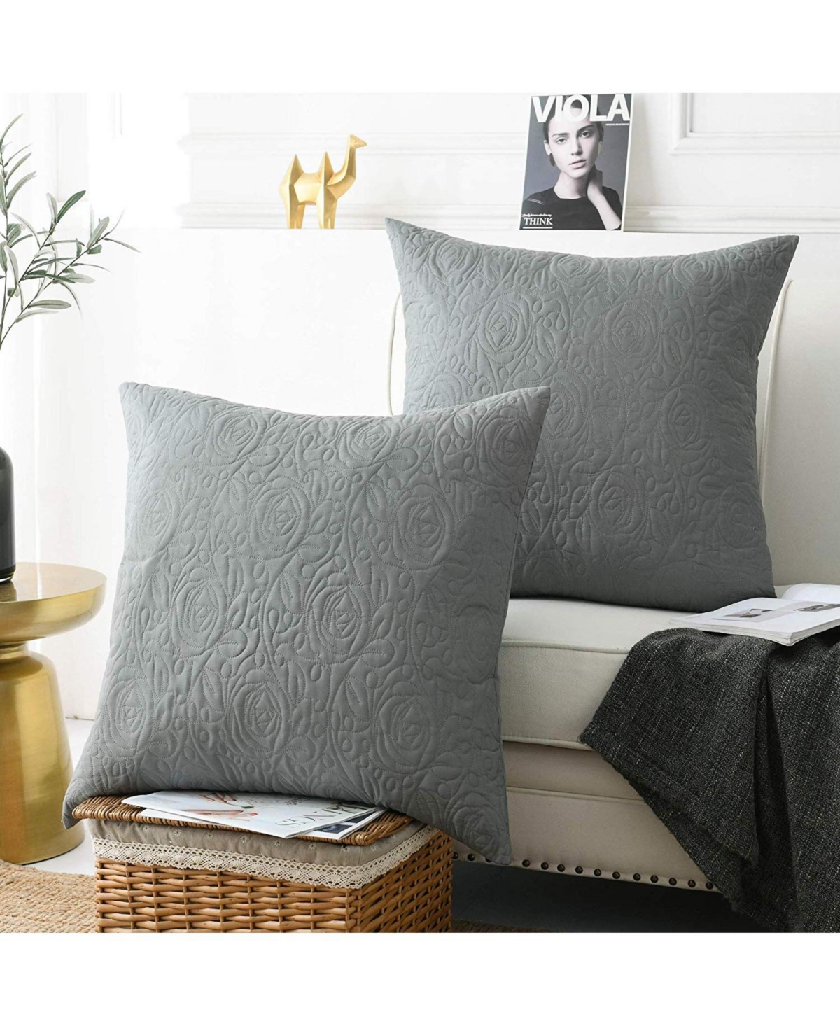 2 Pack Throw Pillow Cover Euro Sham Covers Lumbar Pillow Cover - White