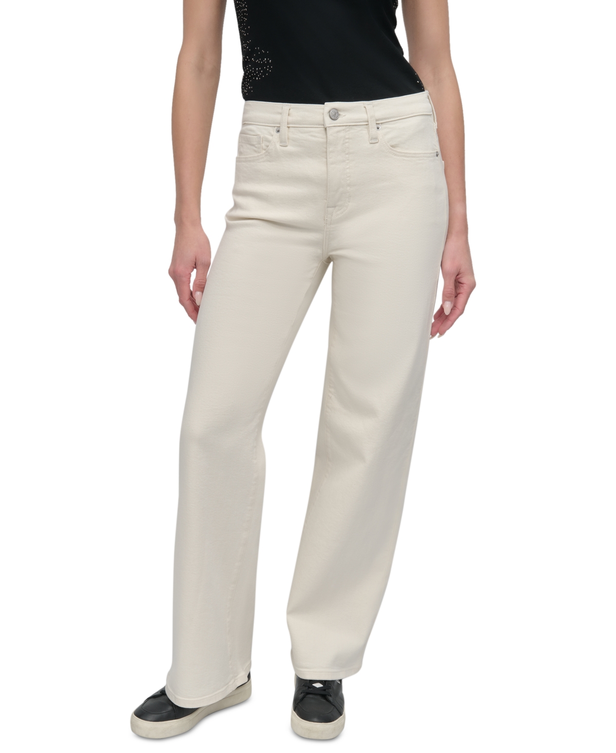 Dkny Jeans Women's High-rise Tailored Wide-leg Jeans In Ecr - Ecru