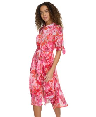 Calvin Klein Women's Printed Button-Front Chiffon Midi Dress - Macy's