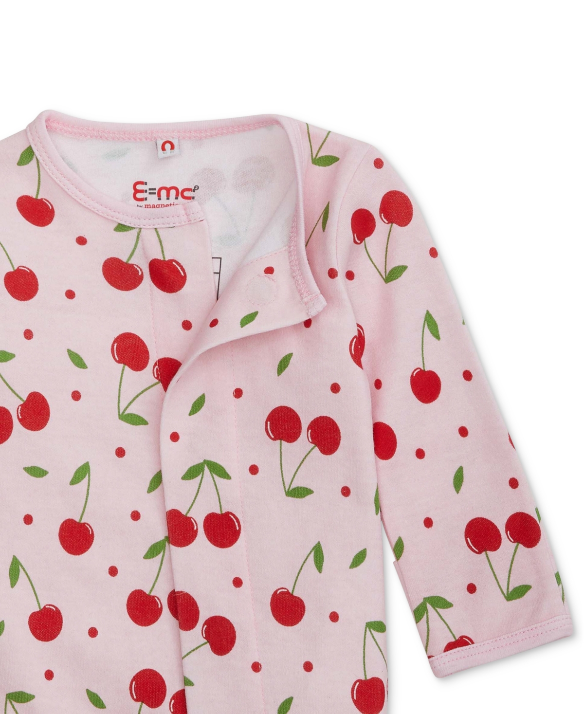 Easy Magnetic Close Baby Cotton Magnetic Footed Coverall In Cherrific,pink