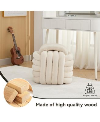 Chenille Fabric Modern Knot Design Ottoman, Comfortable Footstool for Living Room and Bedroom