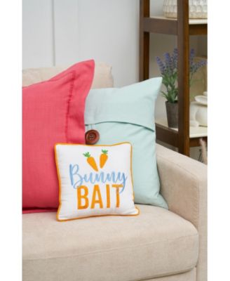 Easter "Bunny Bait" Embroidered Small/Petite Spring Themed Accent Pillow, 10" x 10"