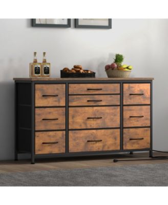 Dresser for Bedroom 55''TV Stand with Power Outlet & LED Wide Dresser with 10 Large Drawers