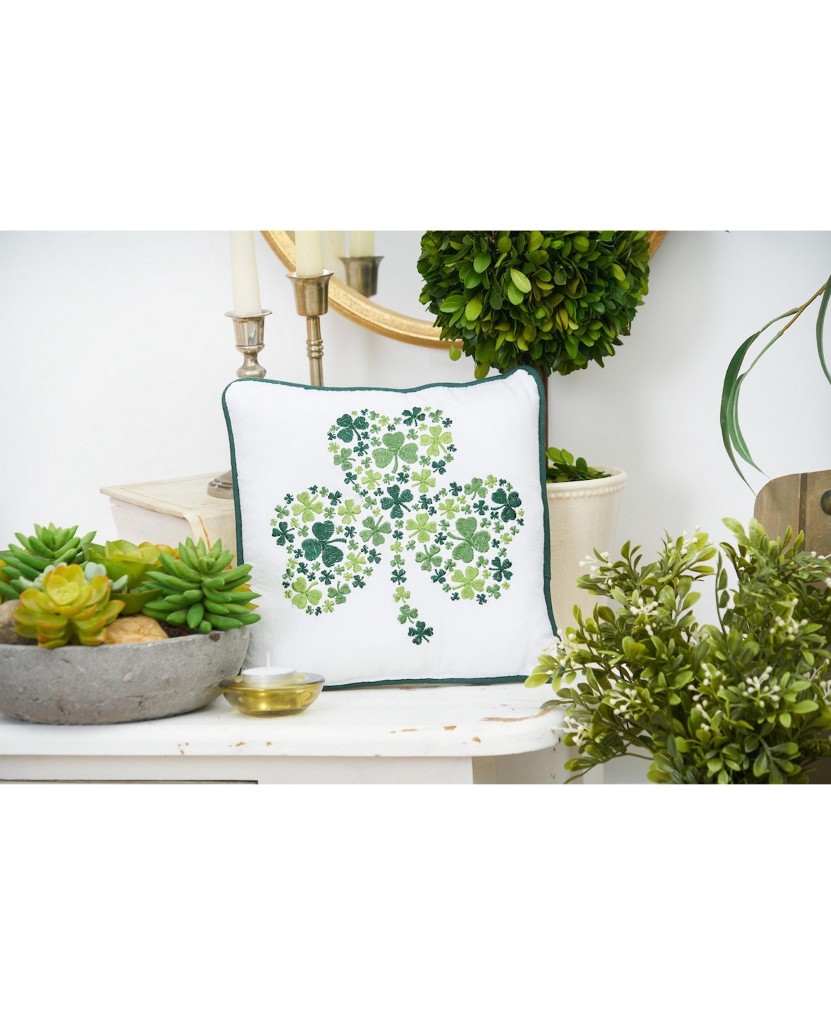 10" x 10" St. Patrick's Day Irish Shamrock Embroidered Small/Petite Accent Throw Pillow