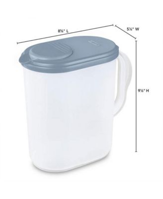 Plastic Lidded Pitcher with Clear Base and Handle, Washed Blue, 6-Pack