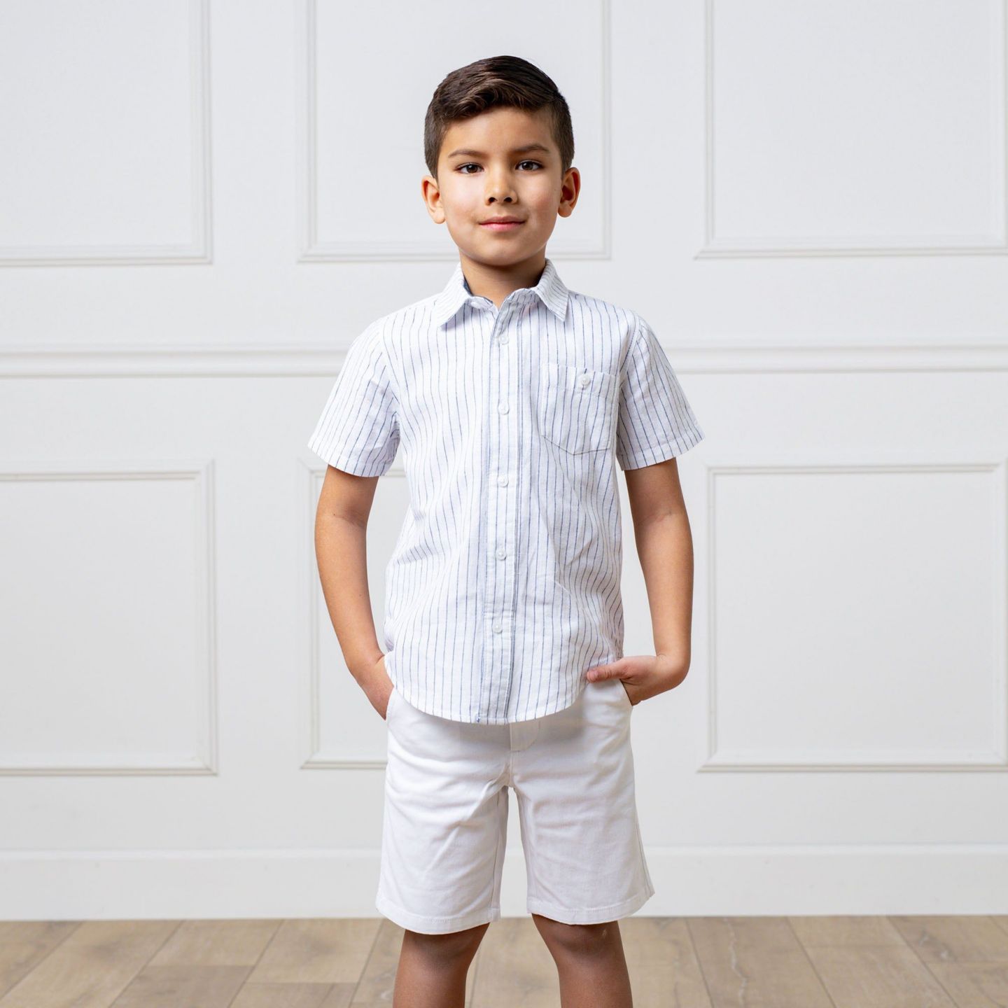 Рубашка Hope & Henry Linen Short Sleeve Button Down Shirt для мальчиков, цвет: Белый — фото 3