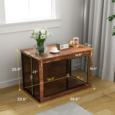 39" Dog Crate Furniture w/ Flip-up Top Opening, 2 Doors, for L Dogs