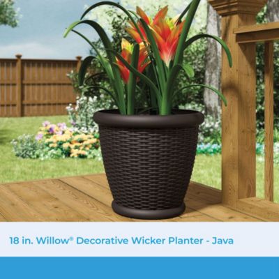 Willow 18" Plastic Decorative Wicker Patio Planter Pot, Java (3 Pack)