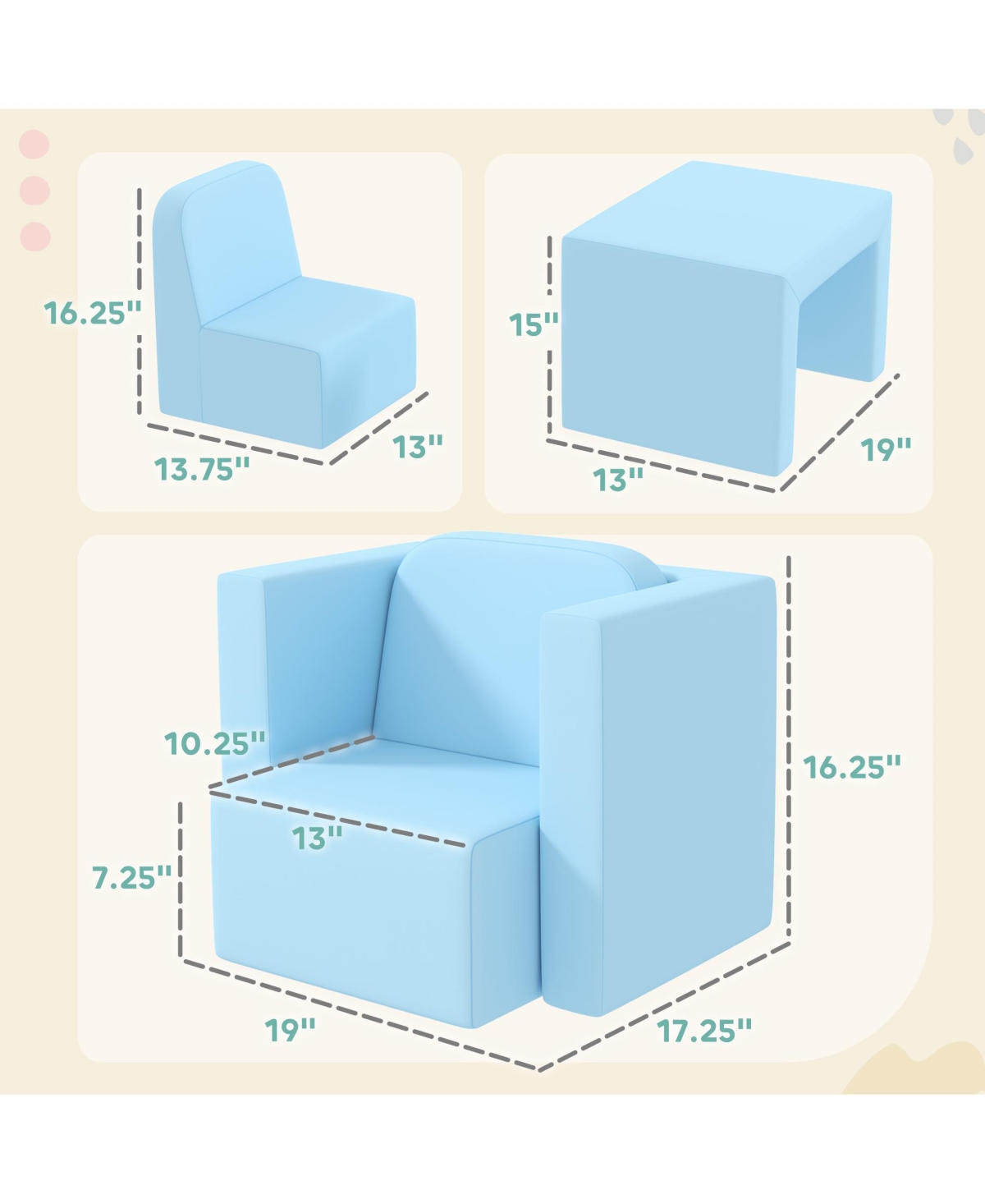 Qaba 2-in-1 Kids Sofa, Convertible Table and Chair Set, Light