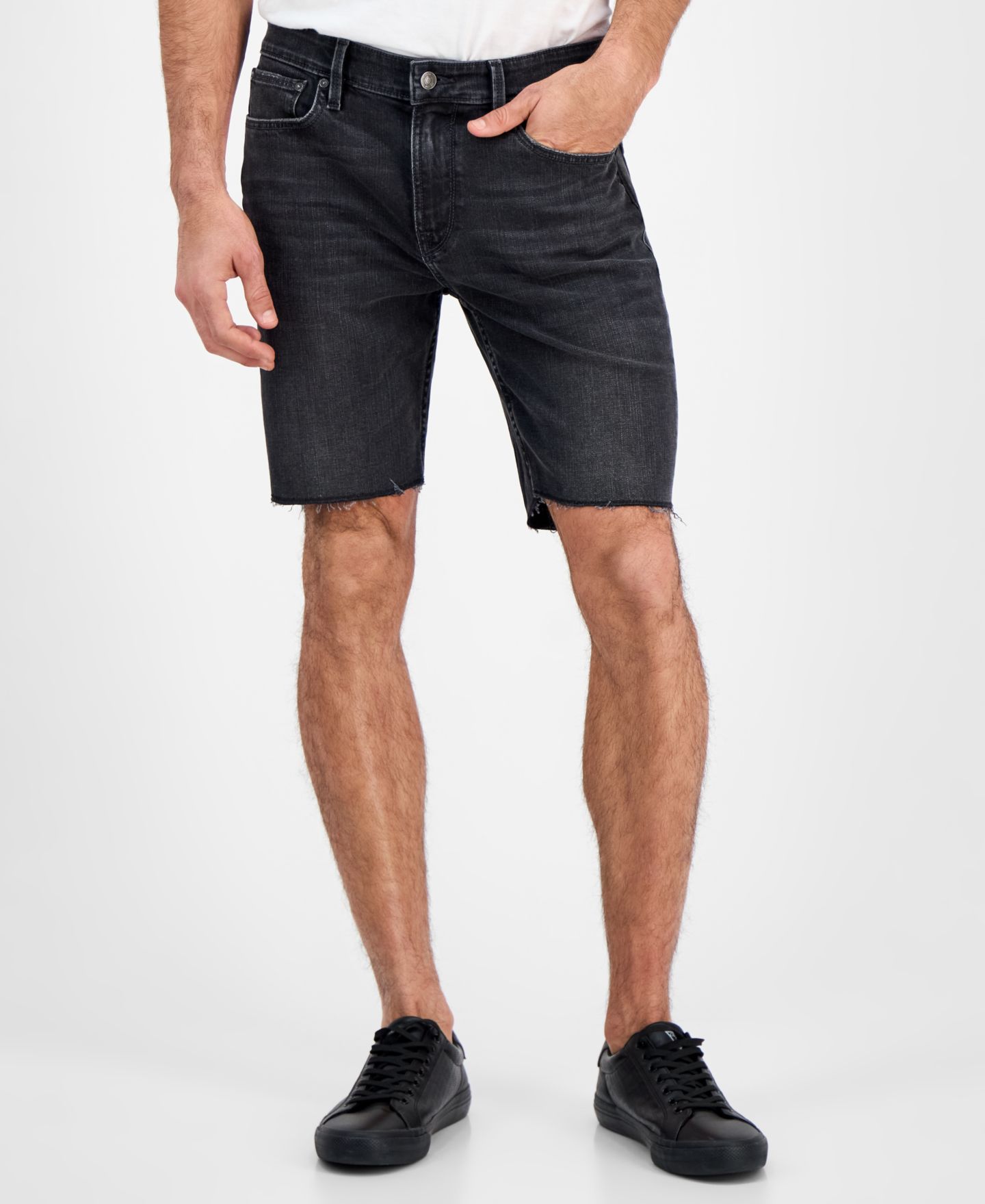 Мужские шорты GUESS Logan Slim Fit Denim Raw Edge 9" Shorts, цвет: Blackwell — фото 3