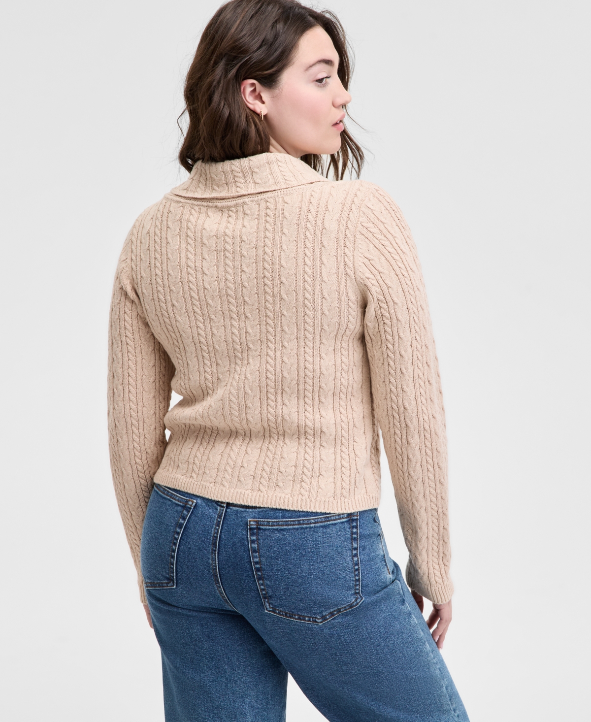 And Now This Petite Cable-knit Button-front Cardigan, Exclusively At Macy's In Tan