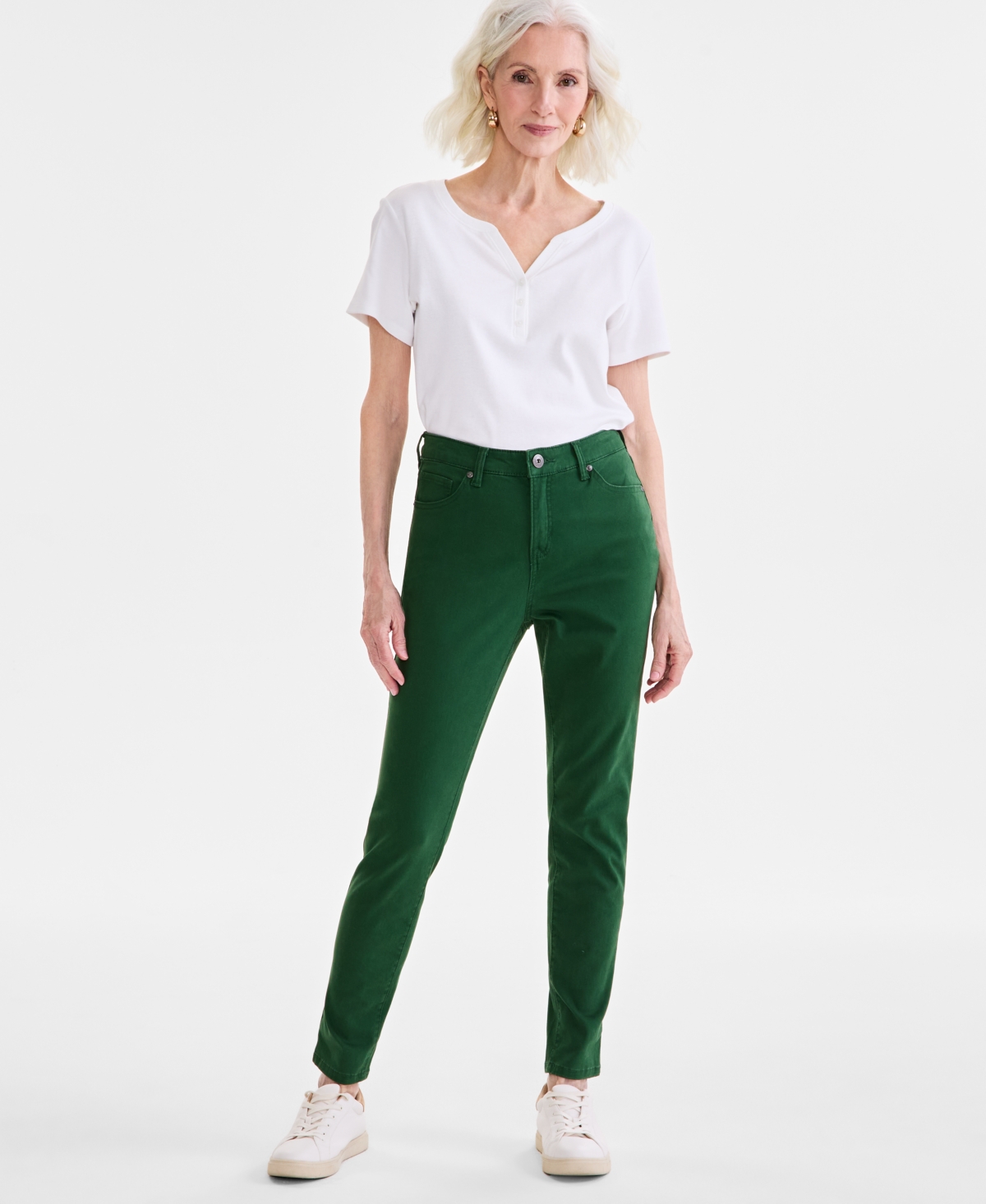 Shop Style & Co Women's Mid Rise Curvy-fit Skinny Twill Pants, Created For Macy's In Spinach Green