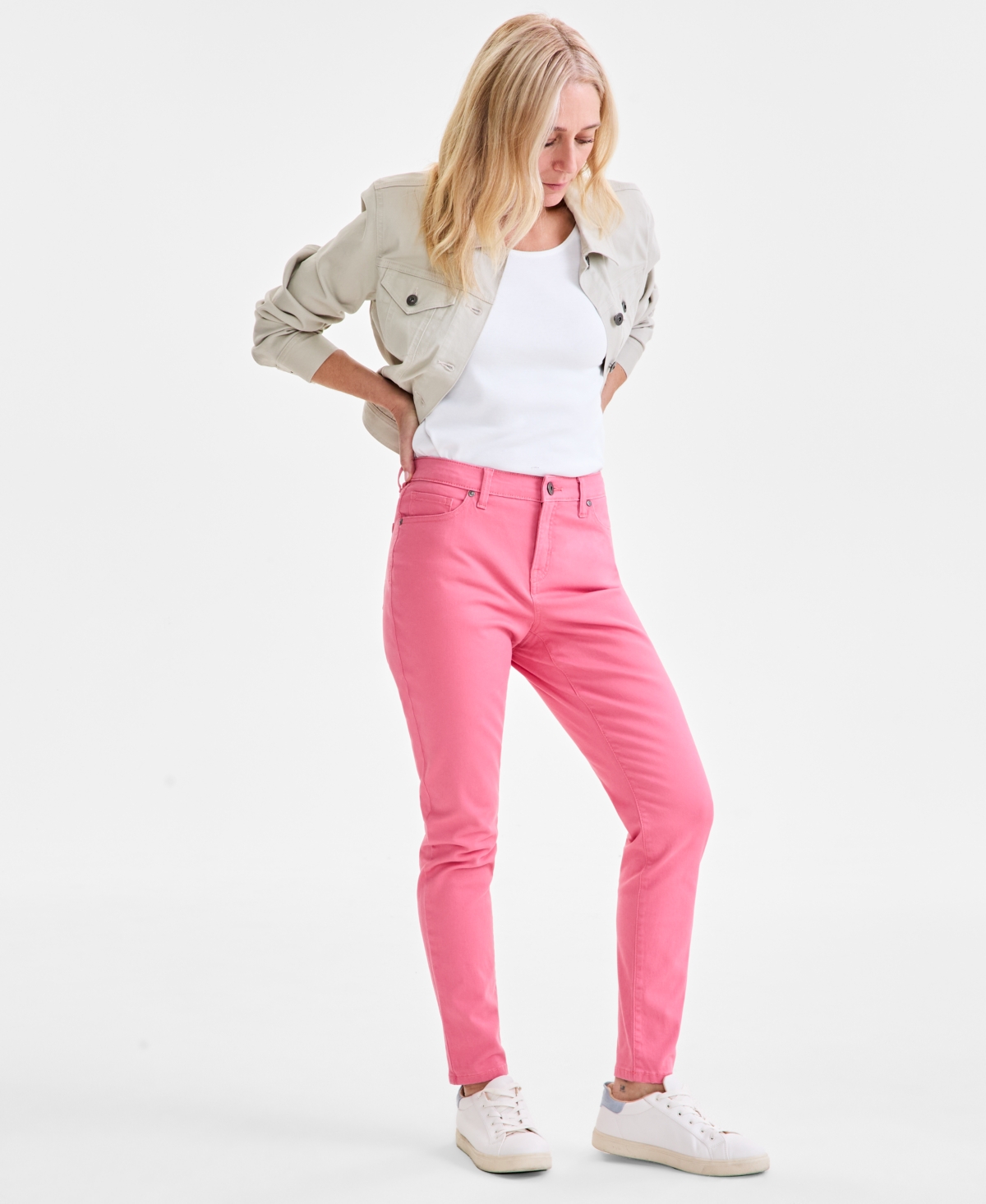 Style & Co Women's Mid Rise Curvy-fit Skinny Twill Pants, Created For Macy's In Pink