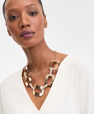 INC International Concepts Gold-Tone Pav - Rectangle Link Statement Necklace 20-12 3 extender Exclusively at Macys 4690₽