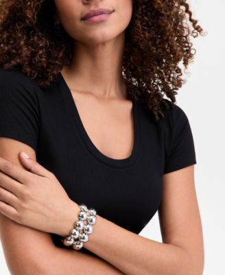 INC International Concepts Silver-Tone Sculptural Bead Double Row Flex Bracelet Exclusively at Macys 5990₽