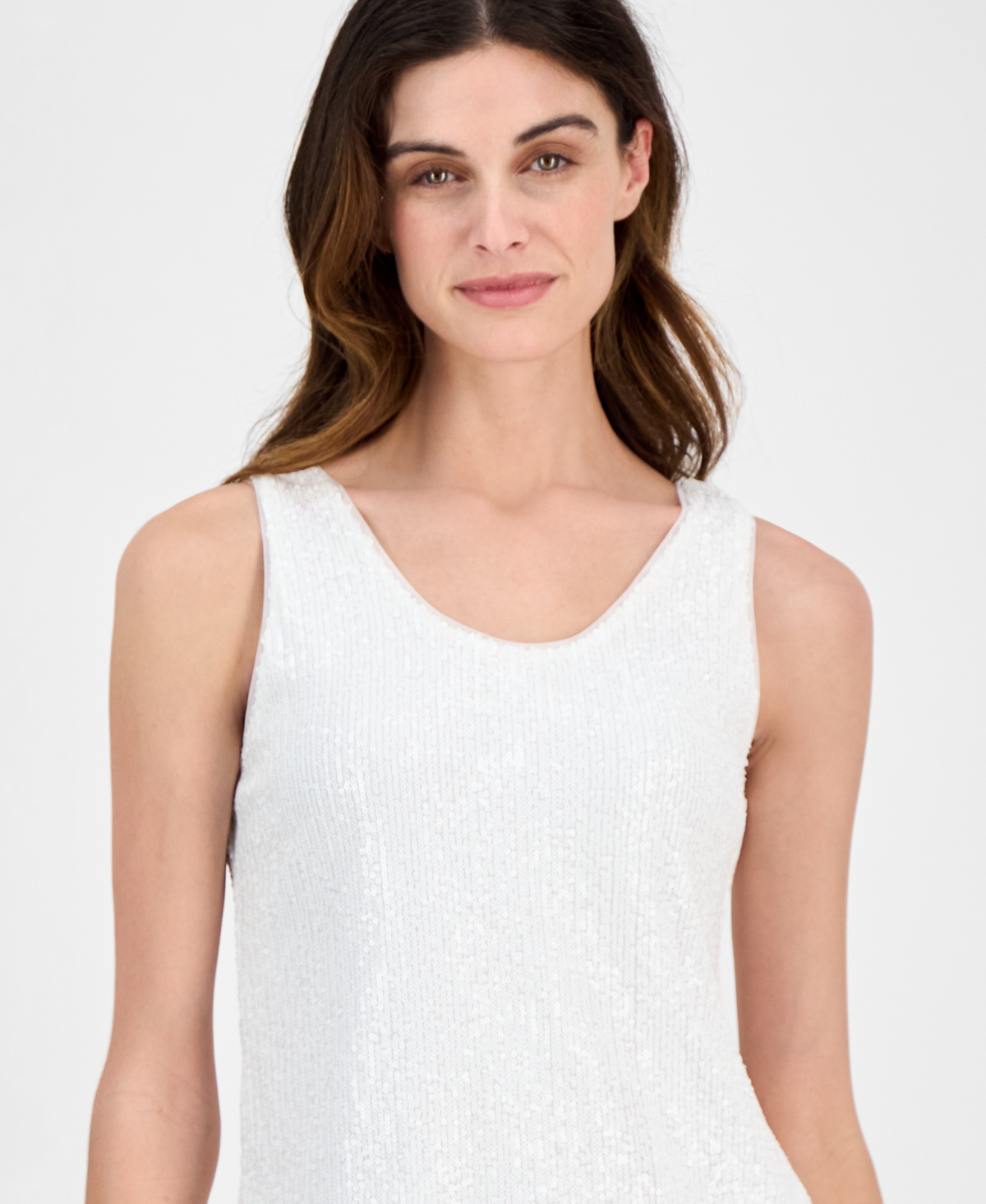 Anne Klein Women's Sequin Double-scoop Sleeveless Tank In White