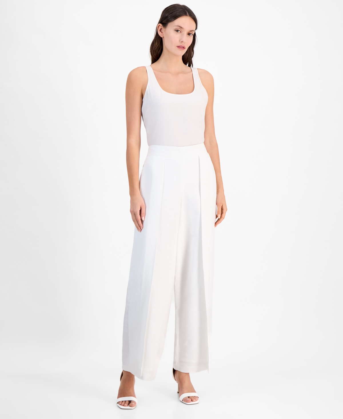 Women's Linen Blend Pull-On Flyaway Wide-Leg Pants - Bright White