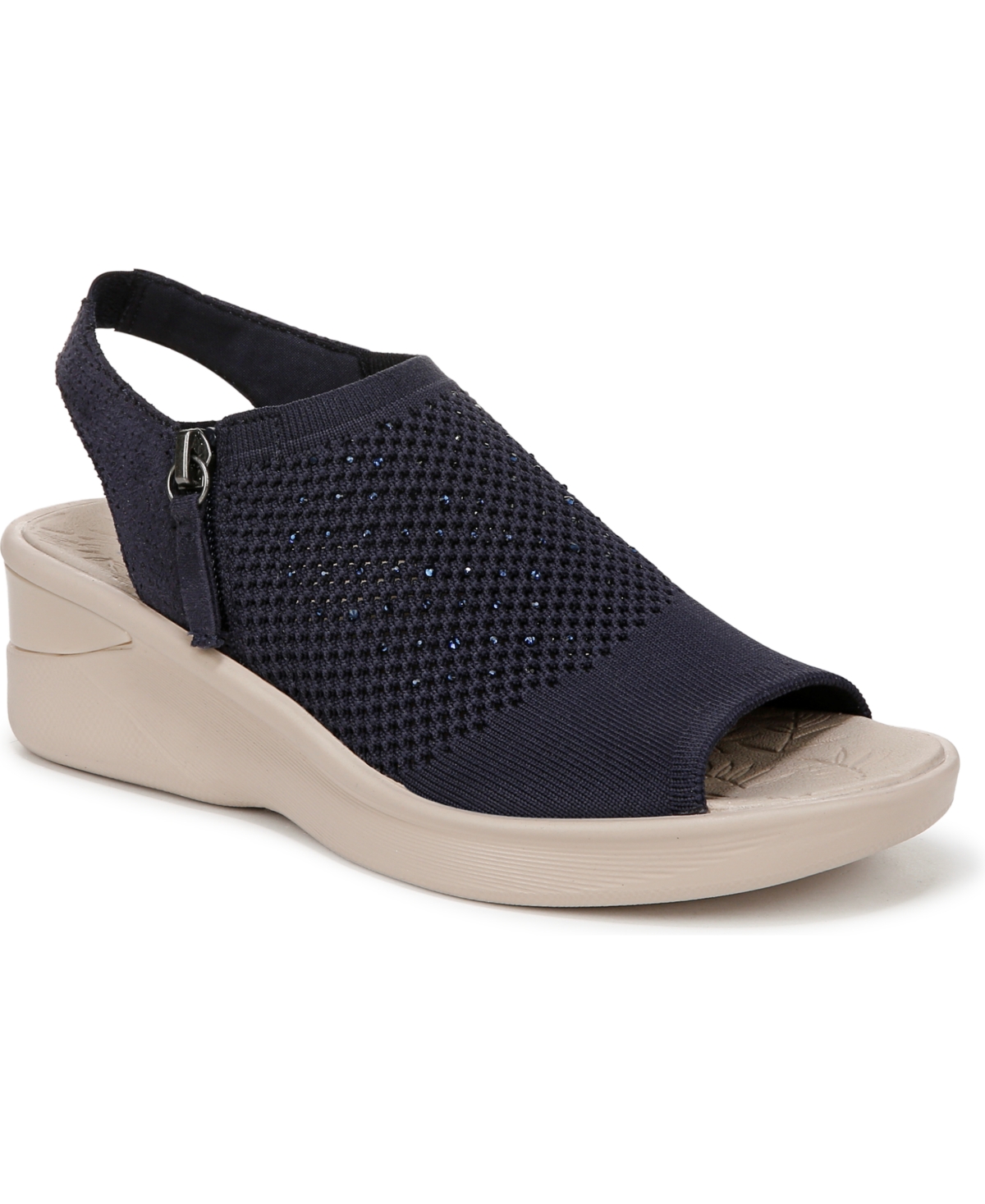 Bzees Women's Starlet Washable Slingback Wedge Sandals In Navy Blazer Knit Fabric