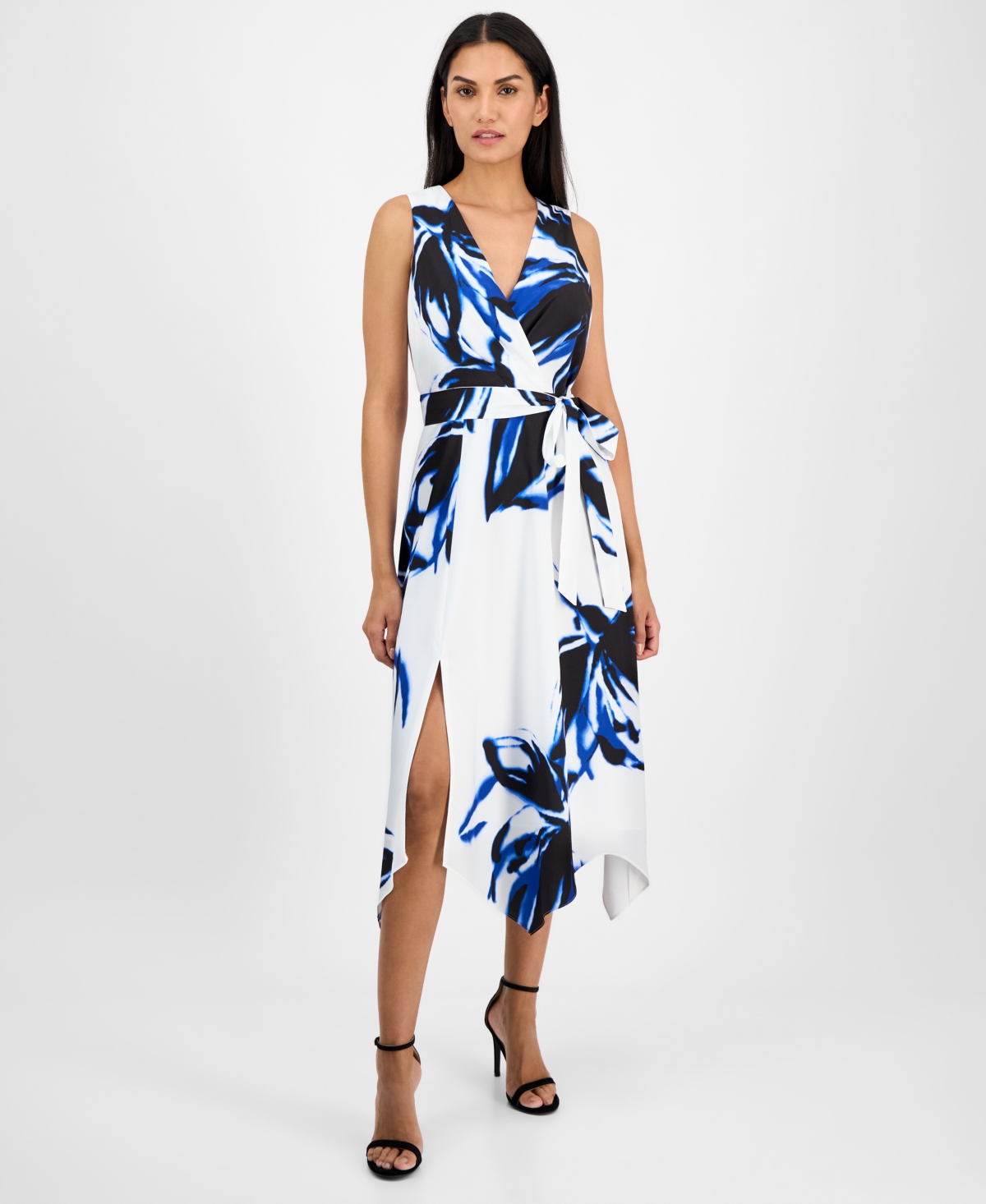 Shop Anne Klein Women's Printed Sleeveless Midi Fit & Flare Dress In Bright White Multi