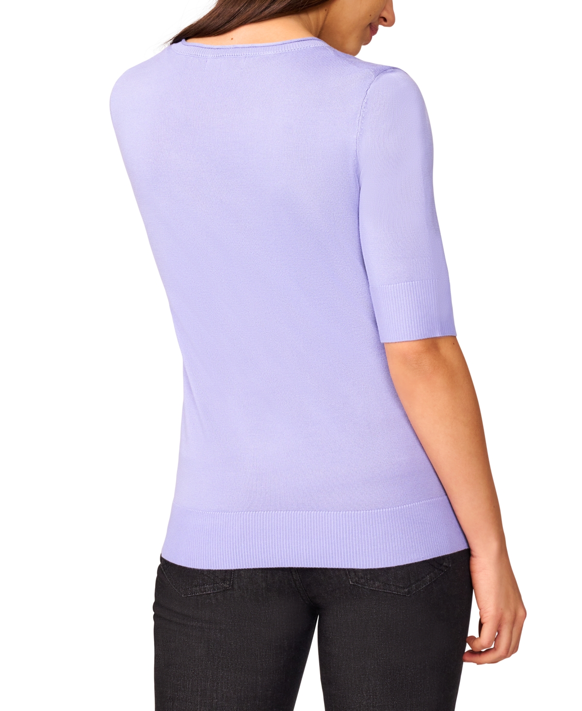 Melissa Paige Petite Rolled V-neck Elbow-sleeve Sweater In Purple