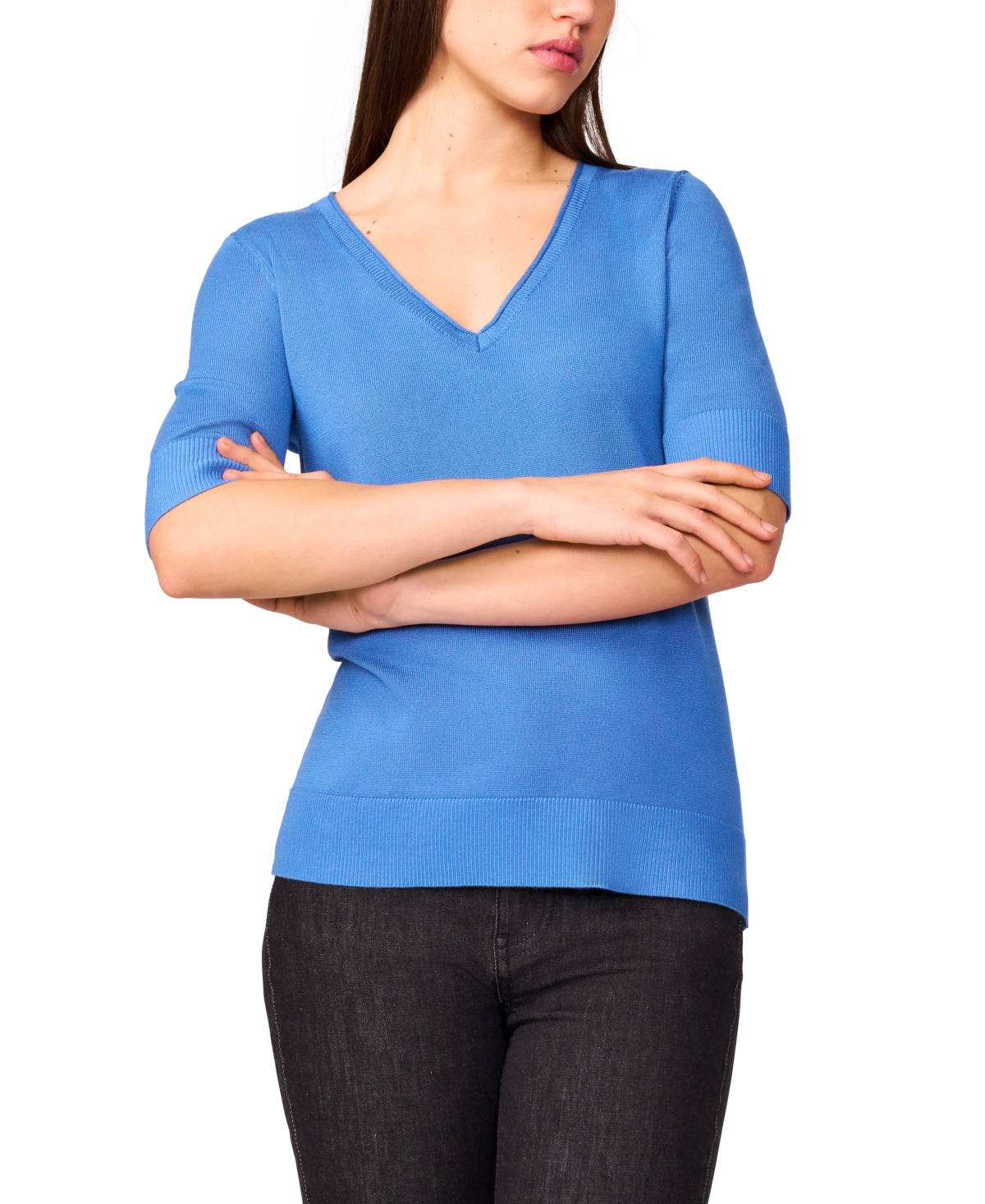 Melissa Paige Women's Rolled V-neck Elbow-sleeve Sweater, Regular & Petite In Riverside