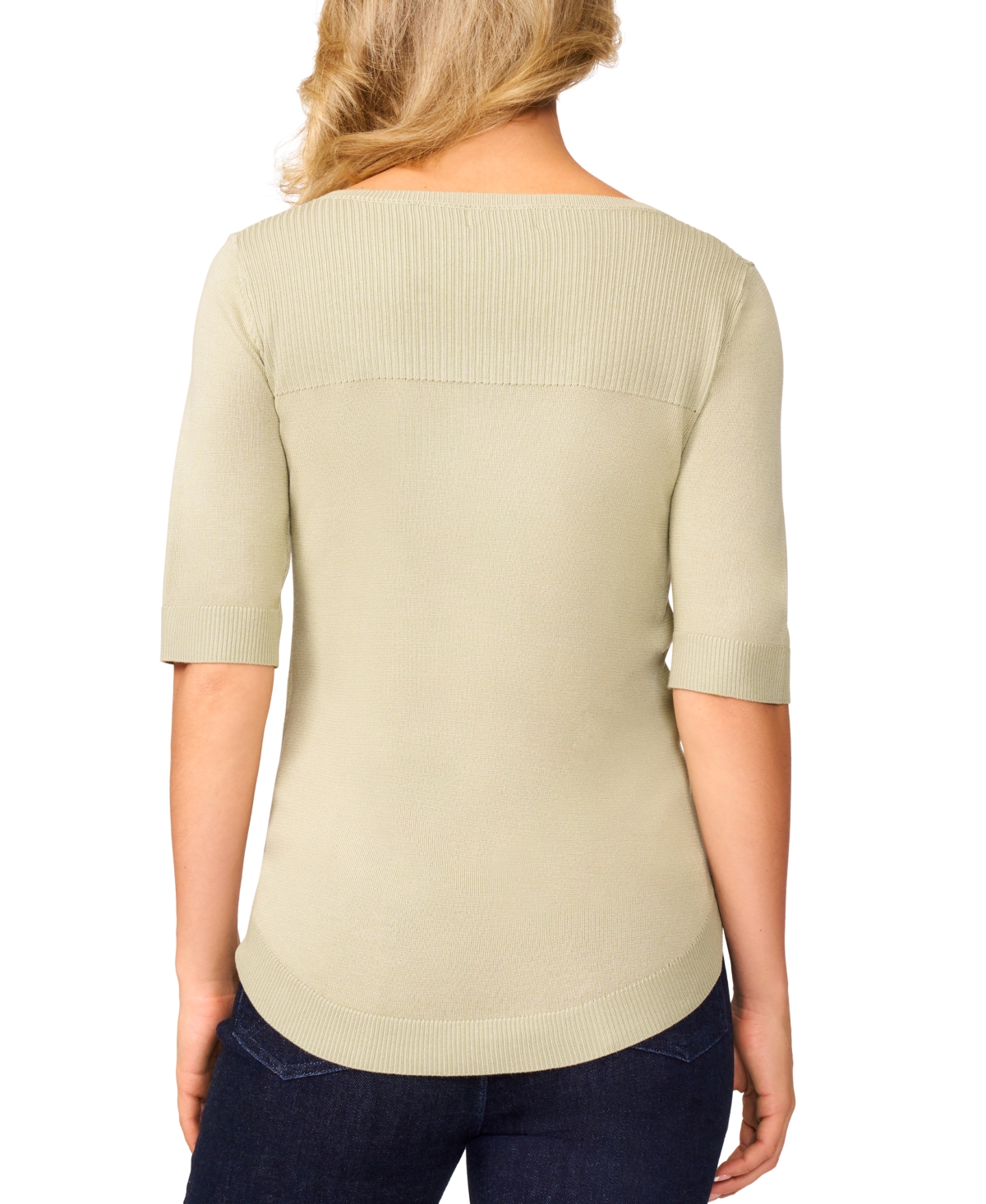 Melissa Paige Women's Ribbed-yoke Elbow-sleeve Sweater, Regular & Petite In Neutral