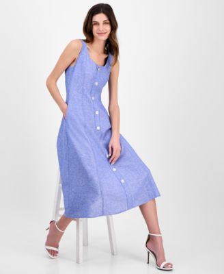 Миниатюрное миди-платье без рукавов с пуговицами спереди от Anne Klein