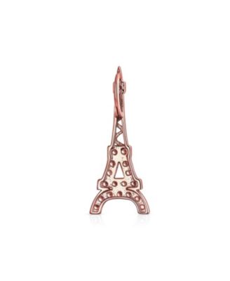 Eiffel Tower Pendant Necklace with Cubic Zirconia Pave on Sterling Silver