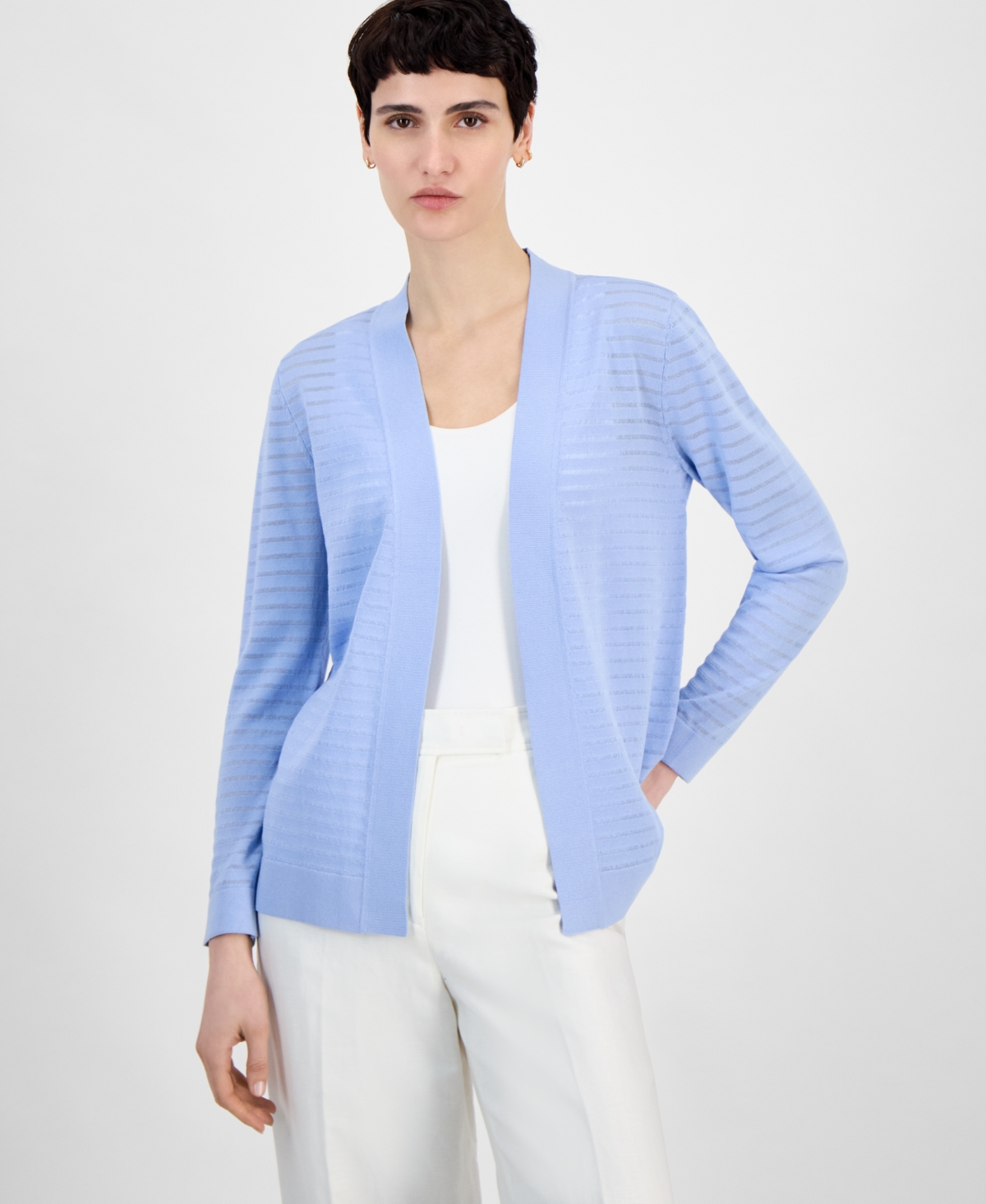 ANNE KLEIN WOMEN'S SHADOW STRIPE OPEN-FRONT CARDIGAN 