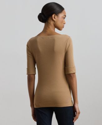 Petite Stretch Cotton Boatneck Tee