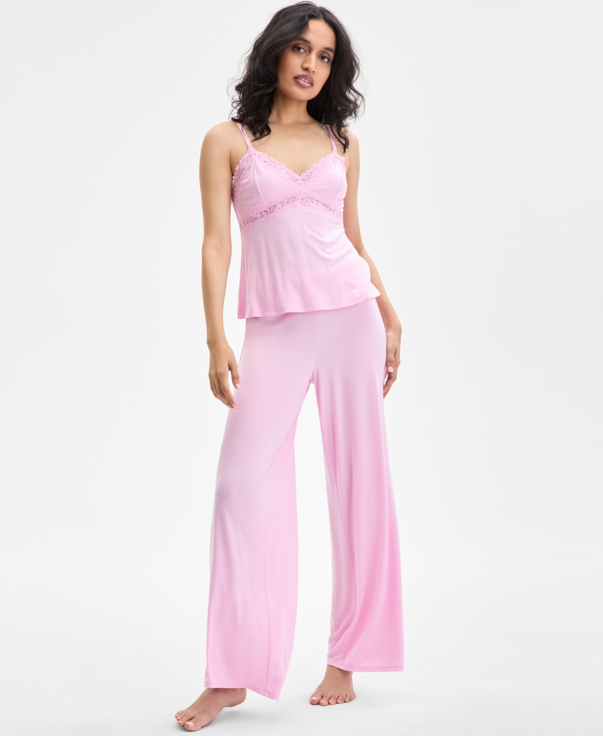 Inc International Concepts Women's Lace-trim Knit Tank & Pajama Pants Set, Exclusively At Macy's In Pale Pink