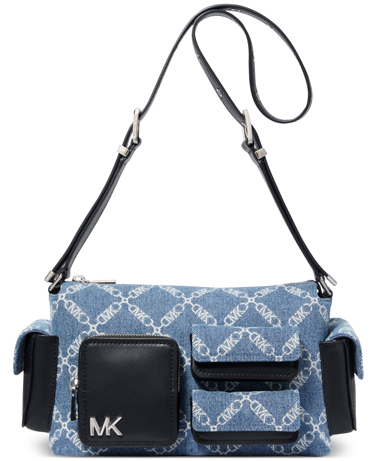 Shop Michael Kors Michael  Dakota Small Pocket Denim Shoulder Bag In Union Wash,black