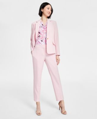 Womens One Button Blazer Floral Top Straight Leg Pants