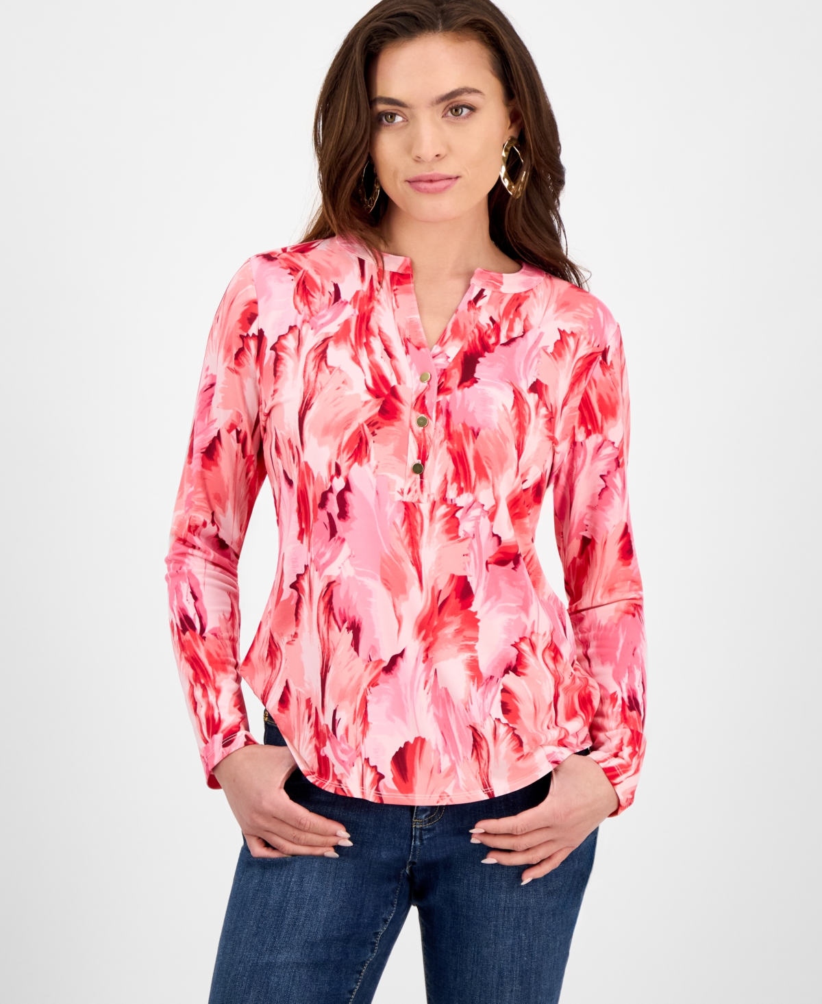 Petite Floral Button-Placket Top, Exclusively for Macy's - Vera Bouquet