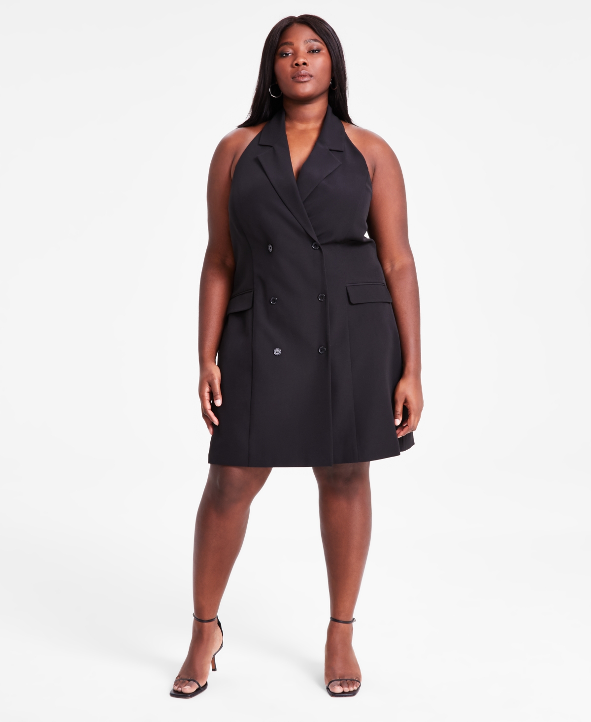Trendy Plus Size Halter Sleeveless Blazer Dress, Exclusively at Macy's - Deep Black