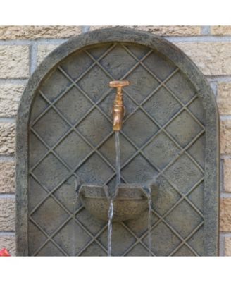 Messina 26-Inch Polystone Solar Outdoor Wall Water Fountain with Battery Backup, Pump and Panel - Florentine Stone