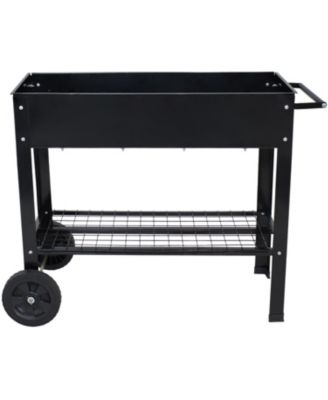 Outdoor Galvanized Steel Raised Mobile Elevated Planter Cart with Handlebar and Wheels - 43"