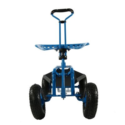 Garden Cart Rolling Scooter with Extendable Steering Handle - Swivel Seat and Utility Basket - Blue