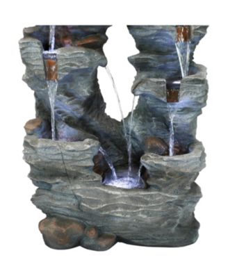 Dual Cascading Rock Falls 39-Inch Outdoor Water Fountain with LED Lights - Electric Submersible Pump