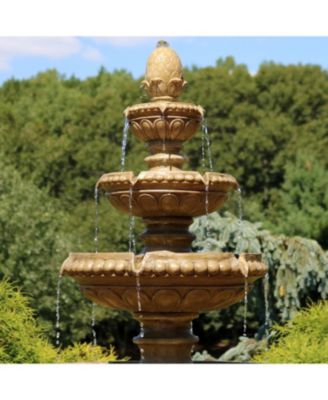 65"H Electric Resin and Concrete 4-Tier Eggshell Edge Outdoor Water Fountain with LED Lights