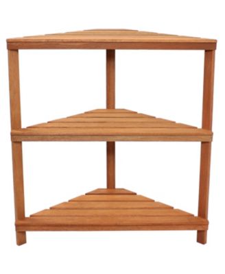 Meranti Wood 3-Tier Corner Plant Stand Shelves with Teak Oil Finish - Indoor/Outdoor Wooden Planter Furniture - Potted Plant Holder Table for Patio and Home - 36-Inch