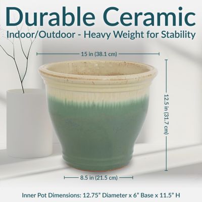 UV- and Frost-Resistant Ceramic Flower Pot Planter with Drainage Holes
