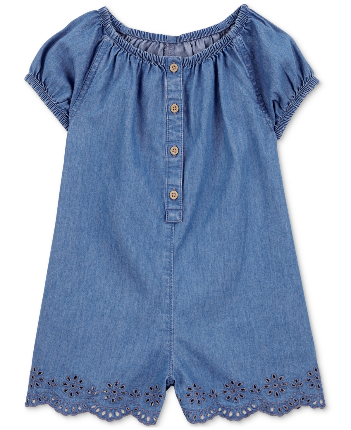 Carter's Toddler Girls Button-front Cotton Chambray Romper In Med Blue