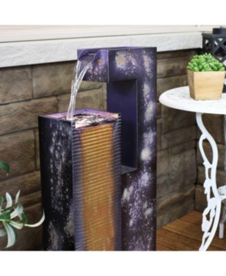 Cascading Tower 32-Inch Outdoor Metal Fountain with LED Lights - Electric Submersible Pump with Adjustable Flow