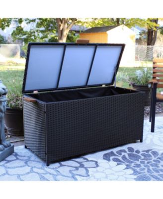 75 Gallon Indoor/Outdoor Acacia Wood and Resin Wicker Storage Deck Box with Hinged Lid