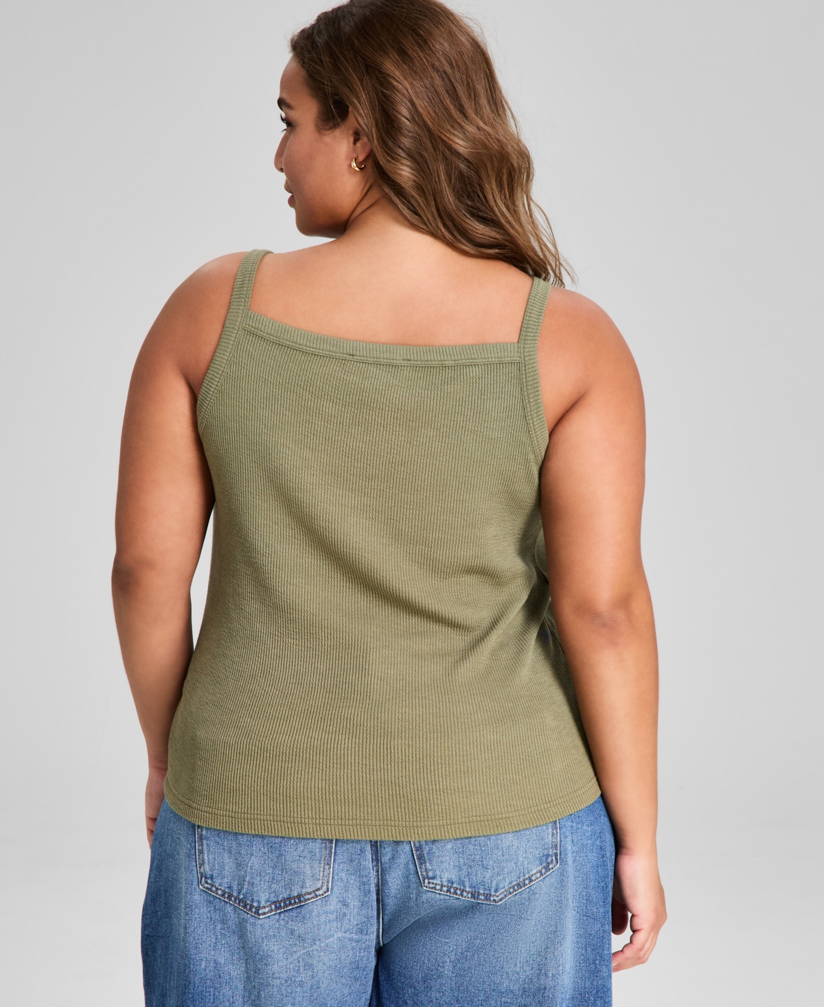 And Now This Plus Size Square-neck Ribbed Tank Top In Crushed Oregano