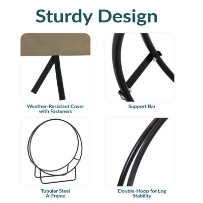 Outdoor Heavy-Duty Steel Firewood Log Hoop Storage Rack with Weather-Resistant PVC Log Hoop Cover