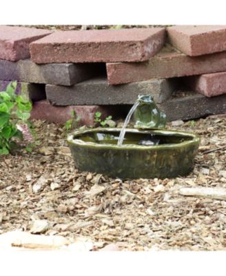 Ceramic Frog 7-Inch Outdoor Solar Fountain - Submersible Pump - Soothing Water Sounds - Glazed Green Finish