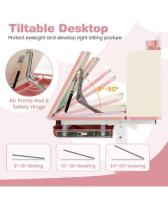 Kids Height Adjustable Children School Home Study Table and Chair Set with Tilted Desktop for 3-12 Years Old